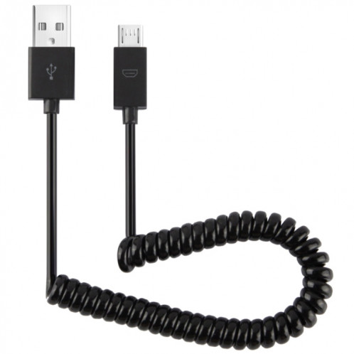 Câble spiralé pour chargeur de synchronisation de données micro USB, longueur : 27,5 cm (peut être étendu jusqu'à 100 cm) (noir) SH0067180-35